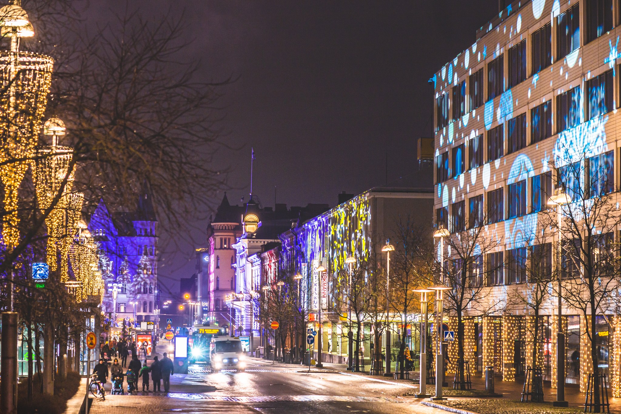 Darks street view with beautiful lights.