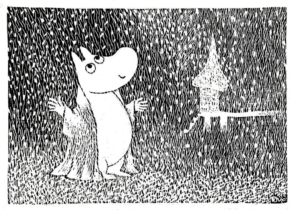 Moomintroll admiring the snowfall.